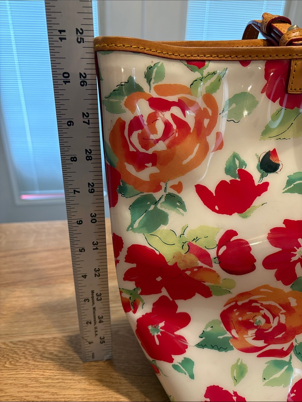 Vintage Dooney & Bourke Floral Tote with Pink, Green, and Orange Accents. - Picture 4 of 16